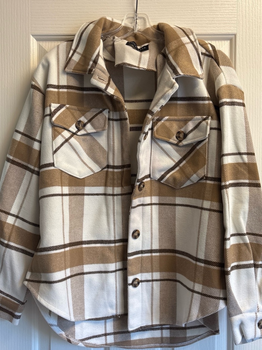 Love Tree Cream and Tan Plaid Shacket Jacket